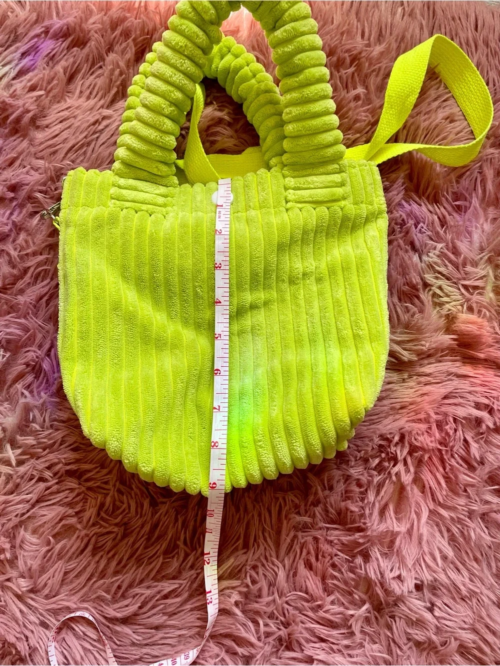 Neon Green Corduroy Tote Bag with Shoulder Strap